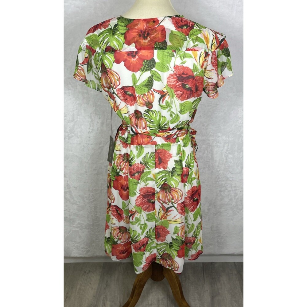 Eva Mendes Wrap Around Dress Hibiscus Monstera Green Red Size Medium NEW - Picture 4 of 9